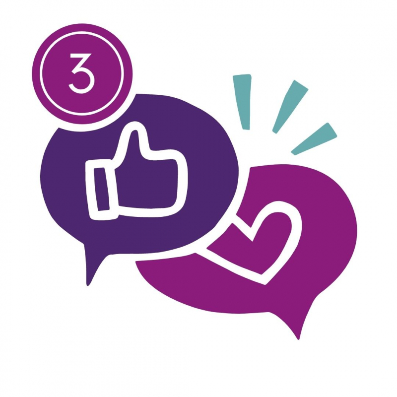 Social media icon with thumbs up and heart