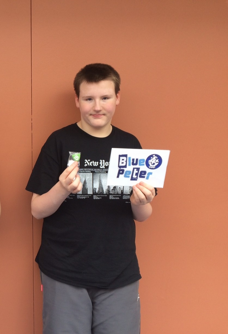 Jason with his Blue Peter Badge