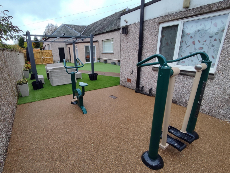 Outdoor gym equipment in a garden