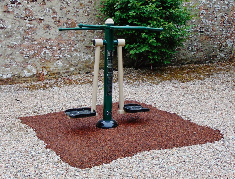 Outdoor gym equipment in a garden