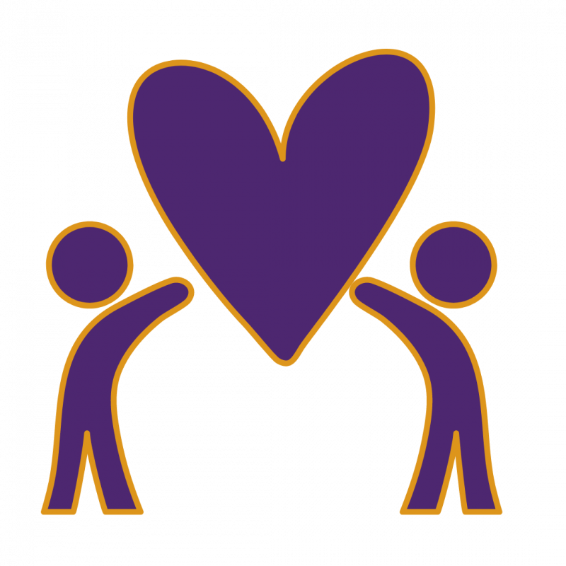 two person purple silhouette lifting up a heart