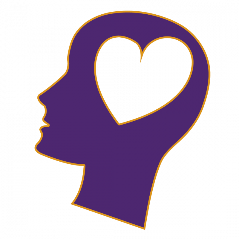 Purple silhouette of head with a heart inside