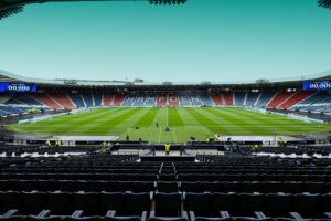 Image is of the grounds of Hampden Stadium from a stand
